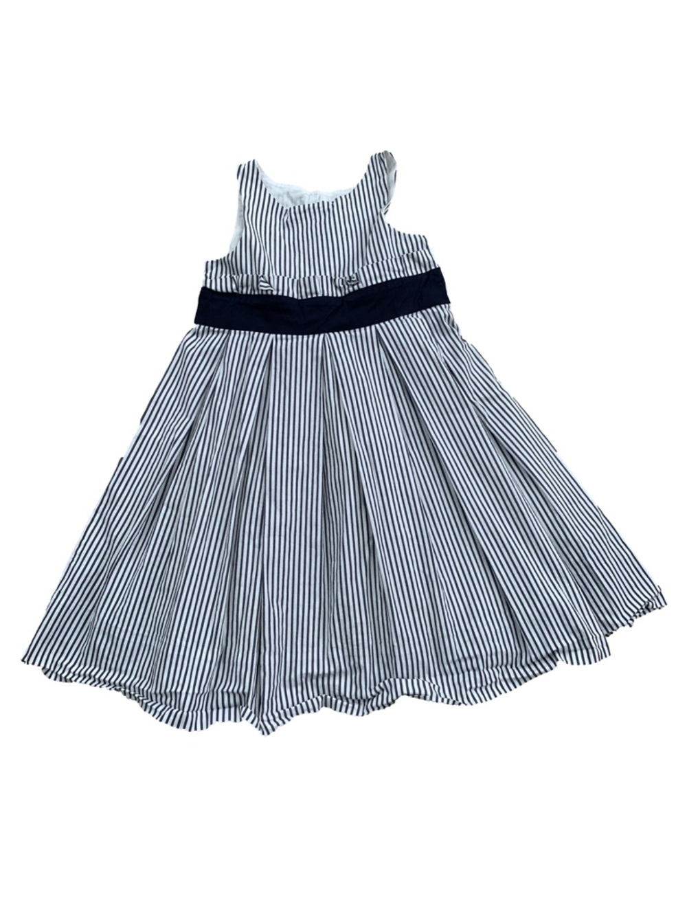 Jacadi Size 3 Years White with Navy Pinstripe Bow Back Sleeveless Dress